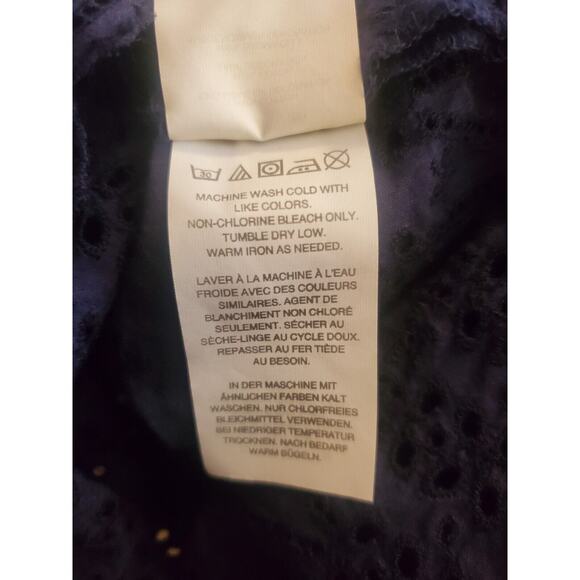 J. Crew Eyelet Lace Flutter Hem Dress Size 2 Navy Blue Preppy A Line - Picture 6 of 7